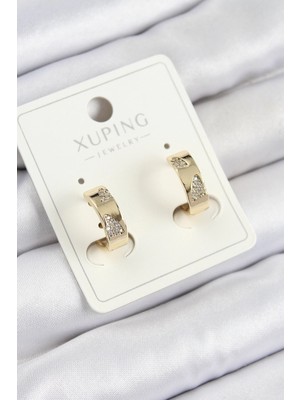 Mey Ithalat® Xuping Zirkon Taşlı Desenli Halka Model Gold Renk Kadın Küpe