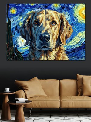 Artmeg Yıldızlı Gecede Köpek Portresi Tablo Dekoratif Kanvas - Mdf Ahşap Tablo