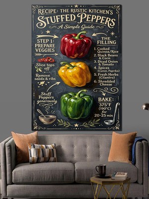 Tablomega Stuffed Peppers Geleneksel Dolma Tarifi Dekoratif Kanvas - Mdf Ahşap Tablo