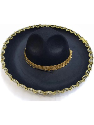 Mey Ithalat®  Altın Renk Şeritli Meksika Mariachi Latin Şapkası 55 cm Çocuk