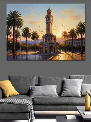 Tablomega Izmir Saat Kulesi ve Meydanı Dekoratif Kanvas - Mdf Ahşap Tablo