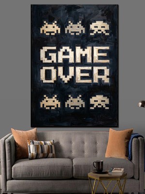 Tablomega Game Over Klasik Arcade Yazısı Dekoratif Kanvas - Mdf Ahşap Tablo
