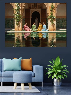 Artmeg Saray Bahçesinde Oturan Figürler Dekoratif Kanvas - Mdf Ahşap Tablo