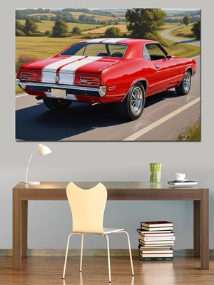 Tablomega Yolda Ilerleyen Kırmızı Spor Araba Dekoratif Kanvas - Mdf Ahşap Tablo