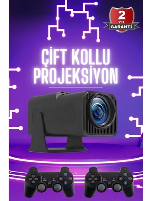 Mey Ithalat® Çift Kollu Projeksiyon Taşınabilir Game Projektör Full Hd 1080P 4K Projeksiyon Gamepad