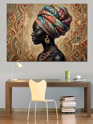 Artmeg Etnik Takılı Afrikalı Kadın Portresi Dekoratif Kanvas - Mdf Ahşap Tablo
