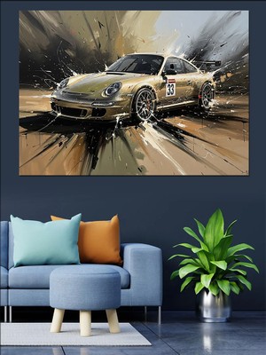 Tablomega Sanatsal Fırça Darbeli Klasik Araba Dekoratif Kanvas - Mdf Ahşap Tablo