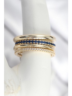 Mey Ithalat® Pirinç Gold Renk Zirkon Taşlı 4'lü Kadın Yüzük
