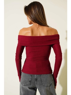 Colezium Madonna Yaka Düğmeli Bluz Bordo