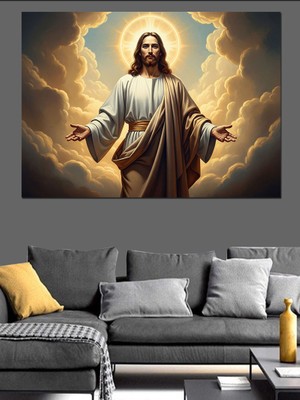 Artmeg Bulutlar Üstünde Isa Portresi Dekoratif Kanvas - Mdf Ahşap Tablo