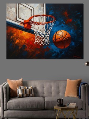 Tablomega Basketbol Sahası ve Şahlanan Pota Dekoratif Kanvas - Mdf Ahşap Tablo
