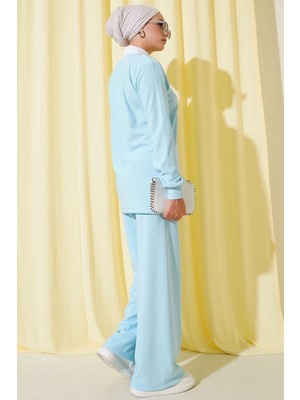 Colezium Gömlek Yaka Fitilli Salaş Ikili Takım Buz Mavisi