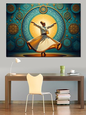 Tablomega Mistik Motifli Dönen Mevlevi Semazen Dekoratif Kanvas - Mdf Ahşap Tablo