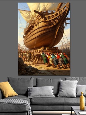 Tablomega Inşa Halindeki Devasa Ahşap Gemi Dekoratif Kanvas - Mdf Ahşap Tablo