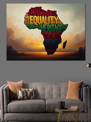Tablomega Afrika Haritası Etnik Yazılı Kolaj Dekoratif Kanvas - Mdf Ahşap Tablo