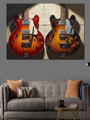 Tablomega Yan Yana Duran Klasik Gitarlar Dekoratif Kanvas - Mdf Ahşap Tablo