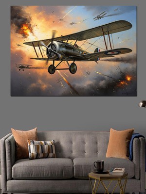 Artmeg Gökyüzünde Süzülen Nostaljik Uçak Dekoratif Kanvas - Mdf Ahşap Tablo