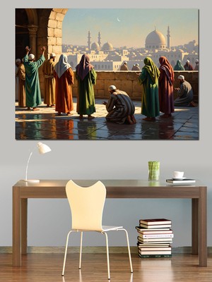 Tablomega Tarihi Avluda Toplanmış Bilge Heyet Dekoratif Kanvas - Mdf Ahşap Tablo