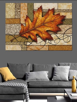 Tablomega Turuncu Sonbahar Yaprağı Modern Sanat Dekoratif Kanvas - Mdf Ahşap Tablo