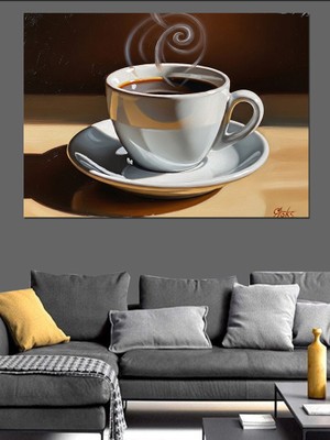 Artmeg Buharı Üzerinde Sıcak Sade Kahve Dekoratif Kanvas - Mdf Ahşap Tablo