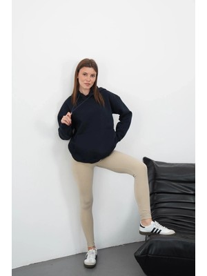 Colezium 3 Iplik Şardonlu Kapşonlu Swetshirt Lacivert MD63