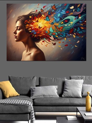 Tablomega Renk Saçılan Modern Kadın Silüeti Dekoratif Kanvas - Mdf Ahşap Tablo