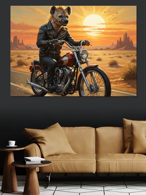 Tablomega Gün Batımında Çölde Motosikletli Sürücü Dekoratif Kanvas - Mdf Ahşap Tablo