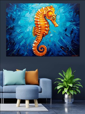 Artmeg Mavi Suda Parlayan Turuncu Denizatı Dekoratif Kanvas - Mdf Ahşap Tablo