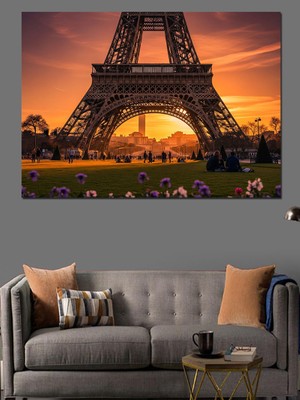 Artmeg Gün Batımında Eyfel Kulesi Paris Dekoratif Kanvas - Mdf Ahşap Tablo