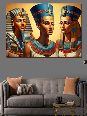 Artmeg Üç Antik Mısır Kraliçesi Portresi Dekoratif Kanvas - Mdf Ahşap Tablo