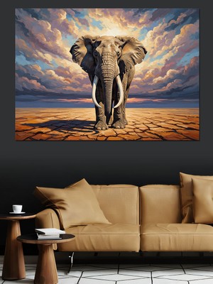 Artmeg Çölde Yürüyen Görkemli Dev Fil Dekoratif Kanvas - Mdf Ahşap Tablo