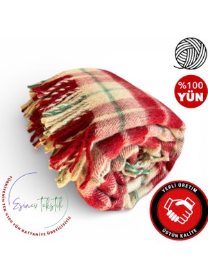Özyün 🧶 %100 Yün Ekose Tek Kişilik Battaniye Kalın Nefes Alır Terletmez,sağlıklı