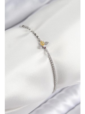 Mey Ithalat® Pirinç Zirkon Taşlı Arı Model Ezme Zincir Gümüş Renk Kadın Bileklik