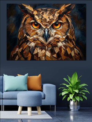 Artmeg Büyük Gözlü Detaylı Baykuş Portresi Dekoratif Kanvas - Mdf Ahşap Tablo