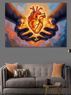 Tablomega Avuç Içinde Yanan Kalp Sanatı Dekoratif Kanvas - Mdf Ahşap Tablo