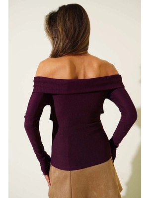 Colezium Madonna Çapraz Yaka Bluz Mürdüm