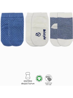 Mey Ithalat®  Puanlı Kaymaz Penye Soket Çorap 3'lü BS10108 Indigo(Adet Fiyatıdır)