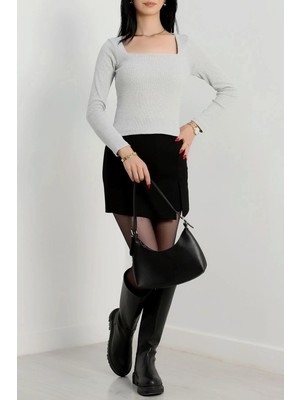 Colezium Çerçeve Yaka Kaşkorse Bluz Gri