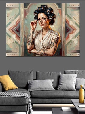 Tablomega Gözlüklü ve Modern Şık Kadın Dekoratif Kanvas - Mdf Ahşap Tablo