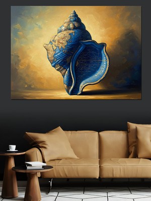 Artmeg Mavi Tonlarda Estetik Deniz Kabuğu Dekoratif Kanvas - Mdf Ahşap Tablo