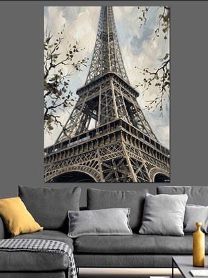 Tablomega Paris Eyfel Kulesi Siyah Beyaz Dekoratif Kanvas - Mdf Ahşap Tablo