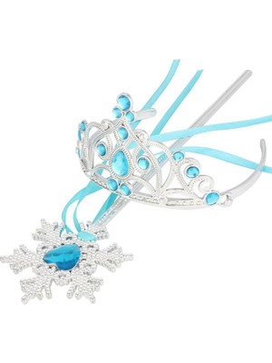 Mey Ithalat® Mavi Taşlı Elsa Çocuk Taç ve Kar Temalı Kurdeleli Elsa Asası Sopası