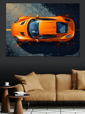 Artmeg Tepeden Görünüm Turuncu Spor Araba Dekoratif Kanvas - Mdf Ahşap Tablo