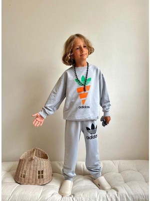 Wikiboom Gri Havuç Baskılı Alt Üst Takım