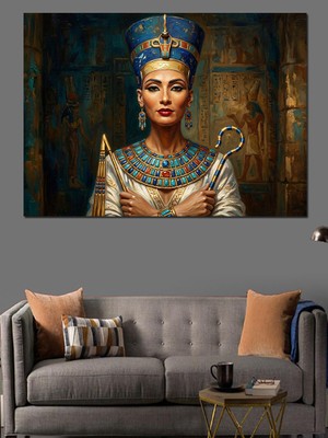 Artmeg Mısır Kraliçesi Nefertiti Altın Portre Dekoratif Kanvas - Mdf Ahşap Tablo