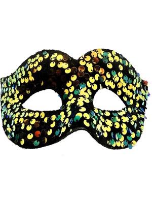 Mey Ithalat® Altın Renk Arkadan Lastikli Pul Payet Işlemeli Balo After Parti Maskesi