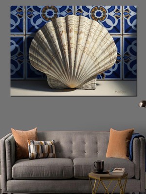 Tablomega Antik Dokulu Büyük Deniz Kabuğu Dekoratif Kanvas - Mdf Ahşap Tablo