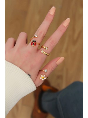 Mey Ithalat® Papatya Tasarımlı Zirkon Taşlı Ayarlanabilir Yüzük