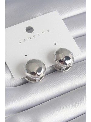 Mey Ithalat® Pirinç Gümüş Renk Işleme Detay Top Model Kadın Küpe