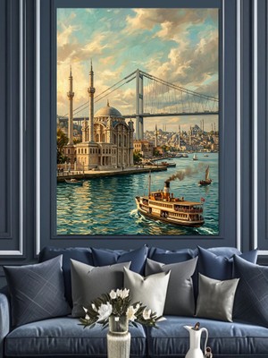 Artmeg Ortaköy Camii ve Istanbul Boğazı Dekoratif Kanvas - Mdf Ahşap Tablo
